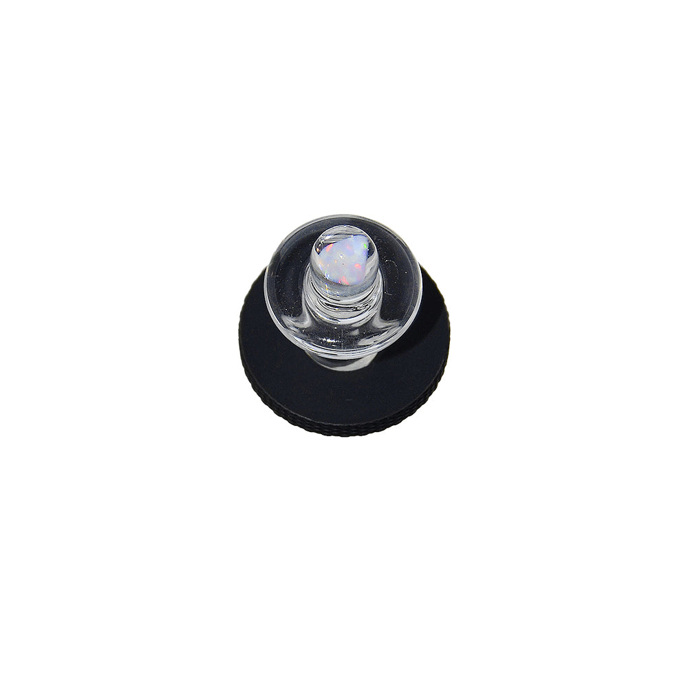 UFO Opal Joystick Carb Cap (Clear) for Dr. Dabber Switch 2 | Calibear, glass joystick carb cap with UFO-style top, opal accent and directional airflow design  