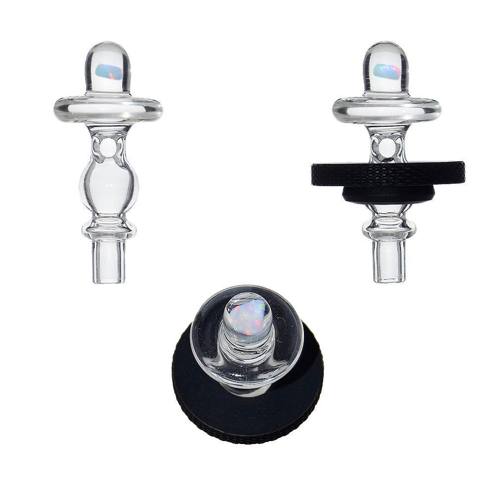 UFO Opal Joystick Carb Cap (Clear) for Dr. Dabber Switch 2 | Calibear, glass joystick carb cap with UFO-style top, opal accent and directional airflow design  