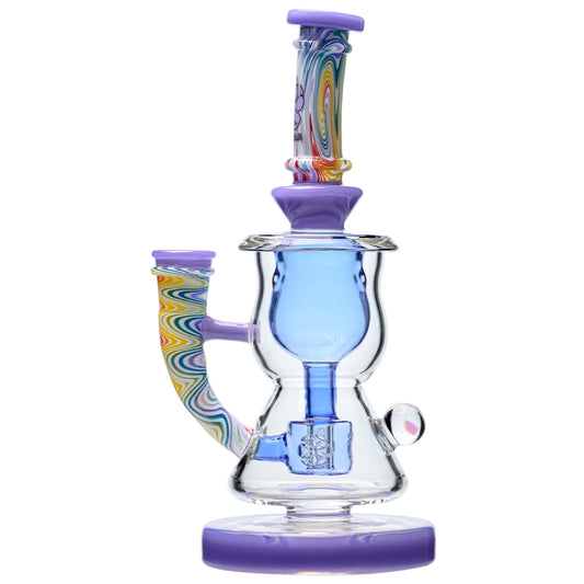 Calibear Wigwag Curvy Torus Incycler Dab Rig featuring handcrafted borosilicate glass, torus chamber recycler design, colorful wigwag accents, and compact 8-inch functional glass construction