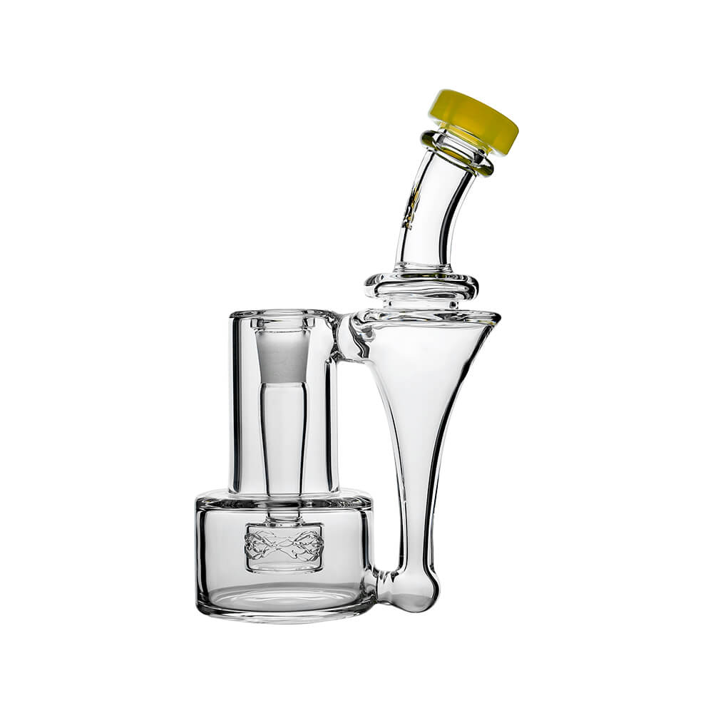 Wave Perc Sidecar Glass Bubbler by Calibear featuring Lemon Candy glass mouthpiece and compact clear glass body