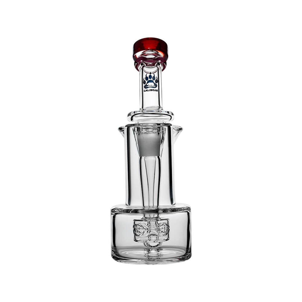 Wave Perc Sidecar Glass Bubbler by Calibear featuring Self striking Red glass mouthpiece and compact clear glass body