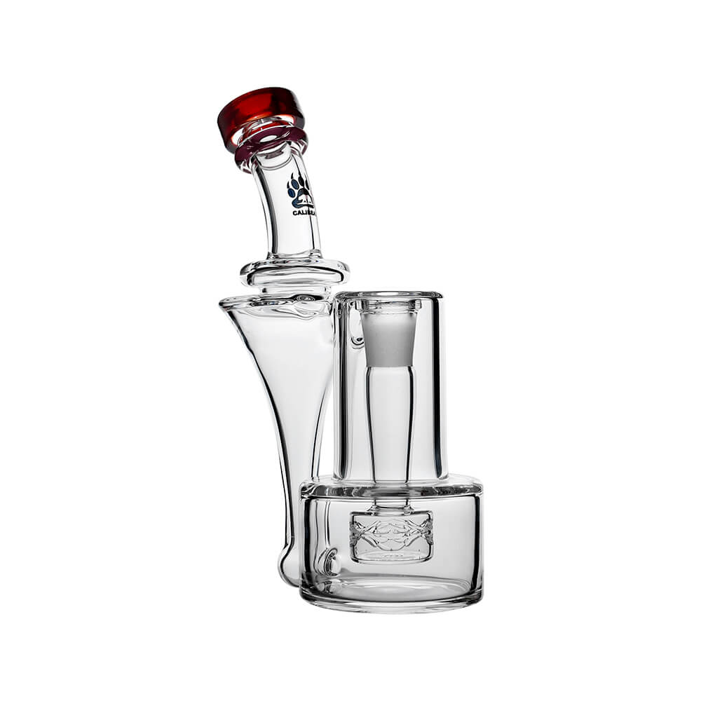 Wave Perc Sidecar Glass Bubbler by Calibear featuring Self striking Red glass mouthpiece and compact clear glass body