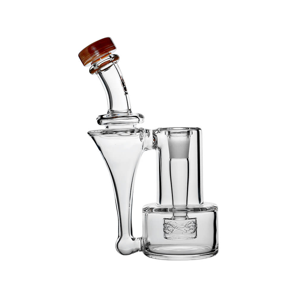 Wave Perc Sidecar Glass Bubbler by Calibear featuring Amber Rose glass mouthpiece and compact clear glass body