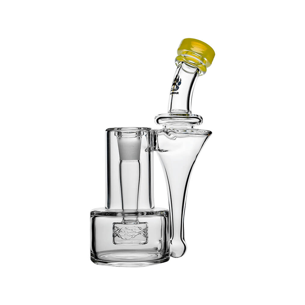 Wave Perc Sidecar Glass Bubbler by Calibear featuring Lemon Candy glass mouthpiece and compact clear glass body