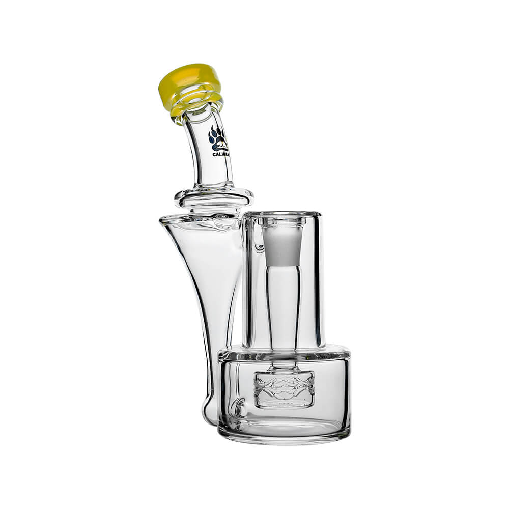 Wave Perc Sidecar Glass Bubbler by Calibear featuring Lemon Candy glass mouthpiece and compact clear glass body