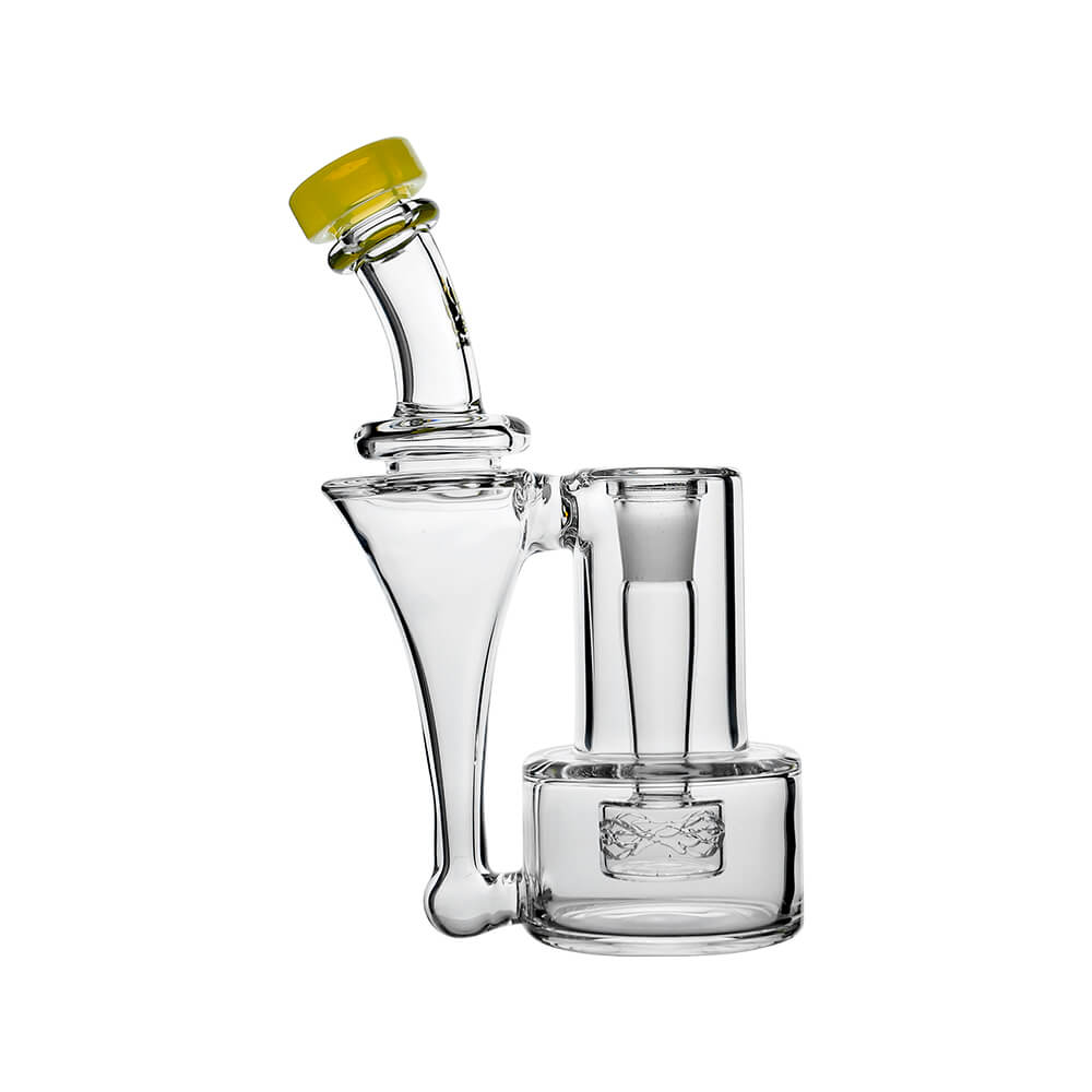 Wave Perc Sidecar Glass Bubbler by Calibear featuring Lemon Candy glass mouthpiece and compact clear glass body