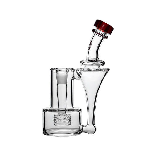 Wave Perc Sidecar Glass Bubbler by Calibear featuring Self striking Red glass mouthpiece and compact clear glass body