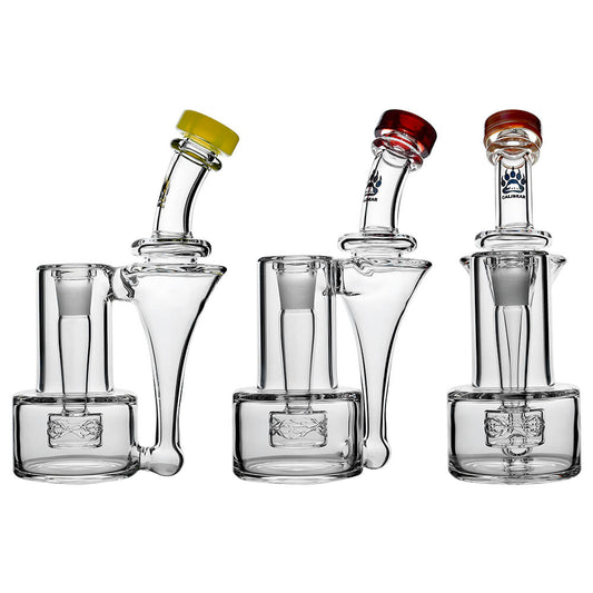 Calibear Premium US Color Wave Perc Sidecar Glass Bubbler with US color glass mouthpiece, clear borosilicate body, and wave perc filtration