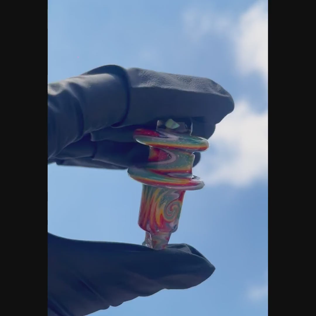 Hand‑blown wigwag opal‑encased spinner cap for h Dr. Dabber Switch 2,  heady borosilicate e‑rig accessory
