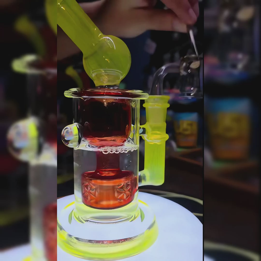 KICKBACK TORUS INCYCLER ENCASED TWO OPALS WITH SEED OF LIFE PERC- Premium borosilicate glass dab rig from Calibear Glass. Ideal for dabbing, providing smooth hits and durability. Shop high-quality dab rigs, water pipes, bongs, erig glasses and glass smoking accessories at Calibear Glass. Elevate your smoking experience with a durable and stylish glass dab rig. Free shipping on all orders.