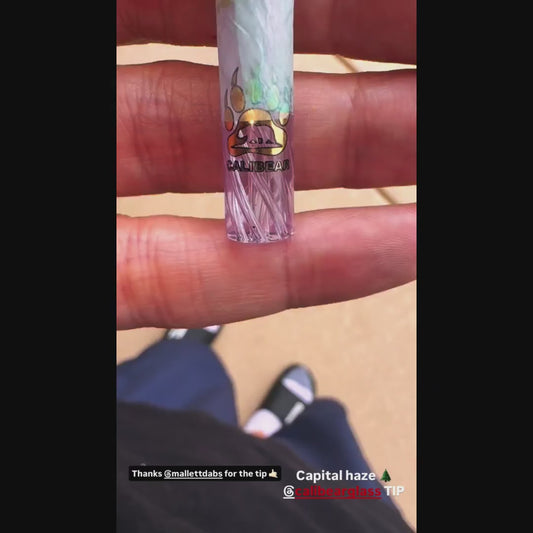function video of CALIBEAR SPIRAL AIRFLOW GLASS FILTER TIPS- Premium borosilicate glass smoking accessories from Calibear Glass. Ideal for dabbing, providing smooth hits and durability. Shop high-quality dab rigs, water pipes, bongs, erig glasses and glass smoking accessories at Calibear Glass. Elevate your smoking experience with a durable and stylish glass dab rig. Free shipping on all orders.