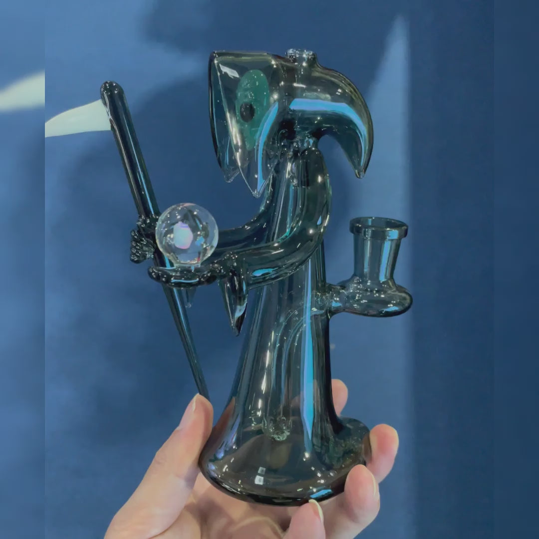 CALIBEAR REAPER RIG WITH REMOVABLE SCYTHE DABBER-Premium borosilicate glass dab rig from Calibear Glass. Ideal for dabbing, providing smooth hits and durability. Shop high-quality dab rigs, water pipes, bongs, erig glasses and glass smoking accessories at Calibear Glass. Elevate your smoking experience with a durable and stylish glass dab rig. Free shipping on all orders