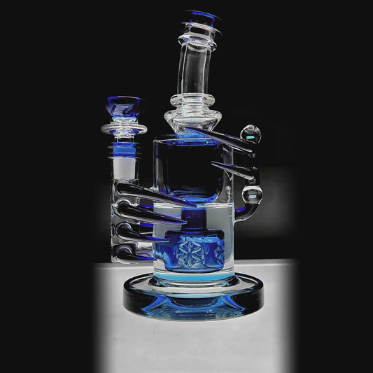 CaliBear Horn Torus dab rig function video, standing 7 inches tall with a skeleton claw recycler design and encased opal.