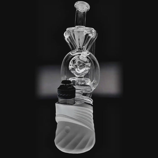 Swiss Fab recycler glass attachment for Puffco Peak OG and Pro function video, intricate internal diffusion design