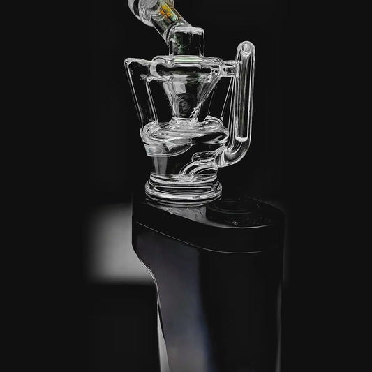 CALIBEAR Klein Recycler Glass Attachment for Dr. Dabber Switch 2, hand-blown borosilicate glass, Klein bottle inspired recycler design for smooth, flavorful hits.