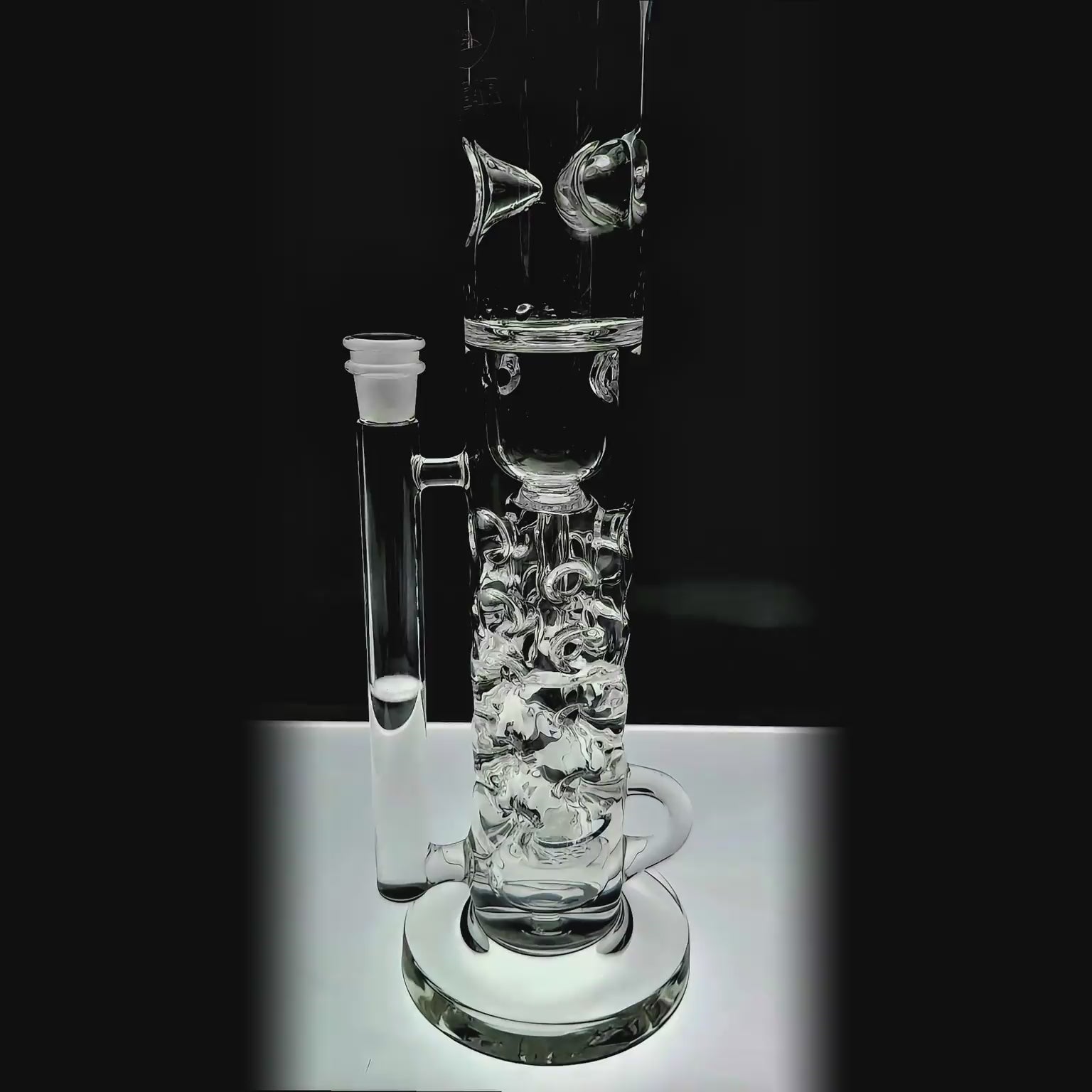 function video of Calibear Premium Flower Straight Fab Klein Tube Recycler (Blue-D) with Flower of Life Perc, Klein recycling pathways and 14mm joint