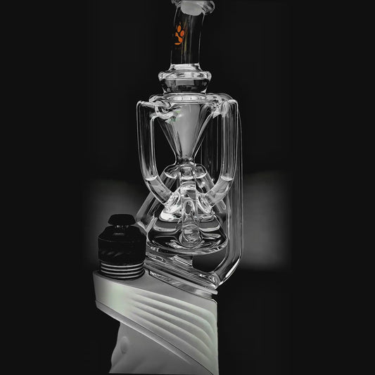 CaliBear Tri-Cycler clear borosilicate glass recycler attachment for Puffco Peak OG and Pro smart rigs function video.