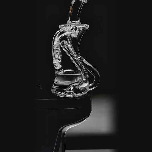 CALIBEAR Swiss Donut Recycler Glass Attachment for Dr. Dabber Switch 2, hand-blown borosilicate glass, multi-hole Swiss Donut diffusion design for smooth, flavorful hits.