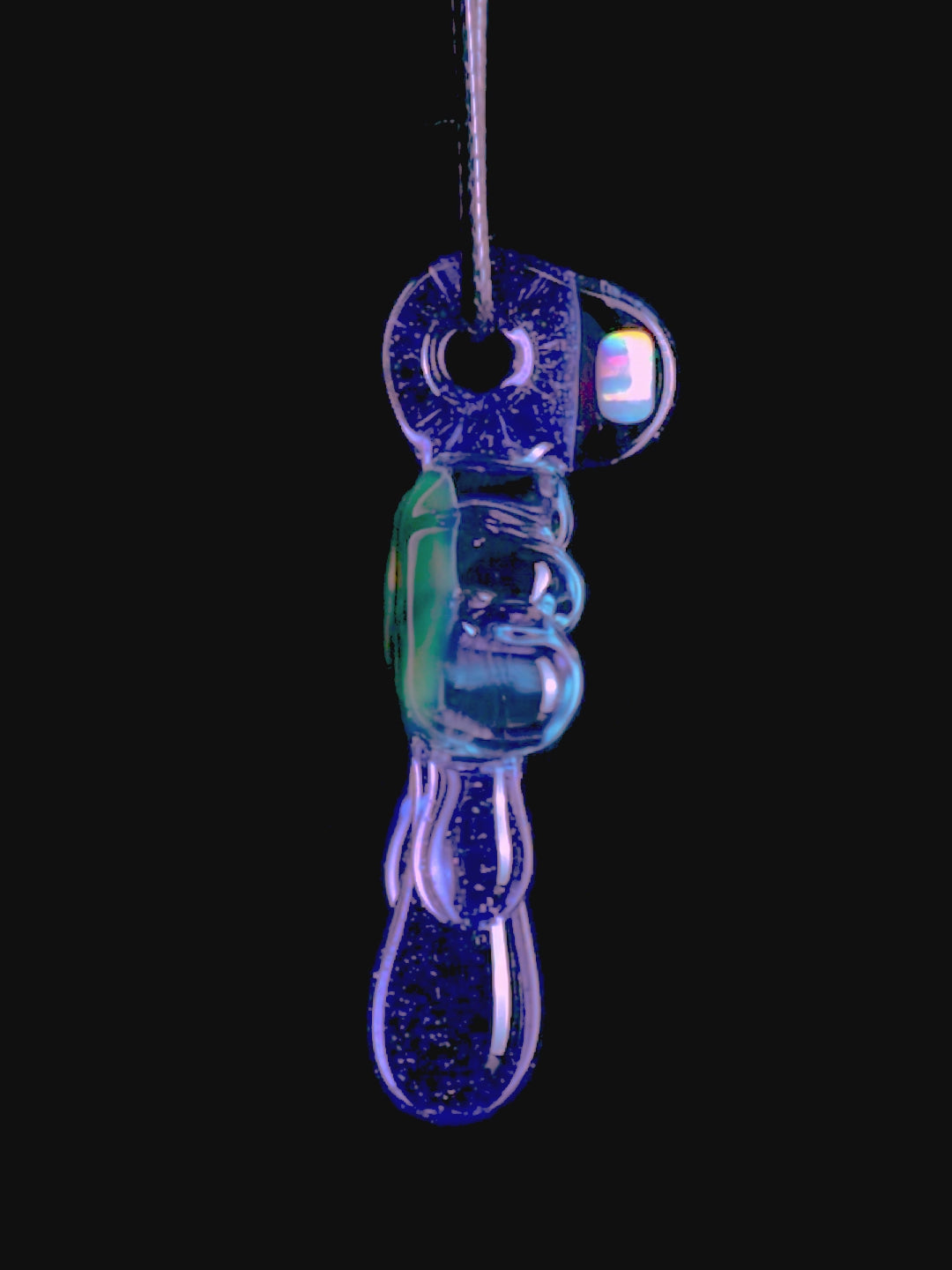 Handcrafted cloud-inspired glass pendant necklaces with dripping glass droplets and an embedded opal gemstone at the top loop, showcasing different translucent color options.