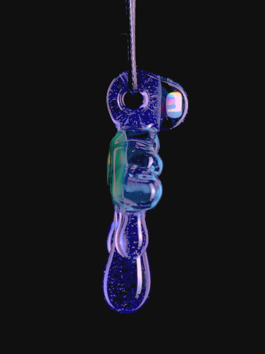 Handcrafted cloud-inspired glass pendant necklaces with dripping glass droplets and an embedded opal gemstone at the top loop, showcasing different translucent color options.
