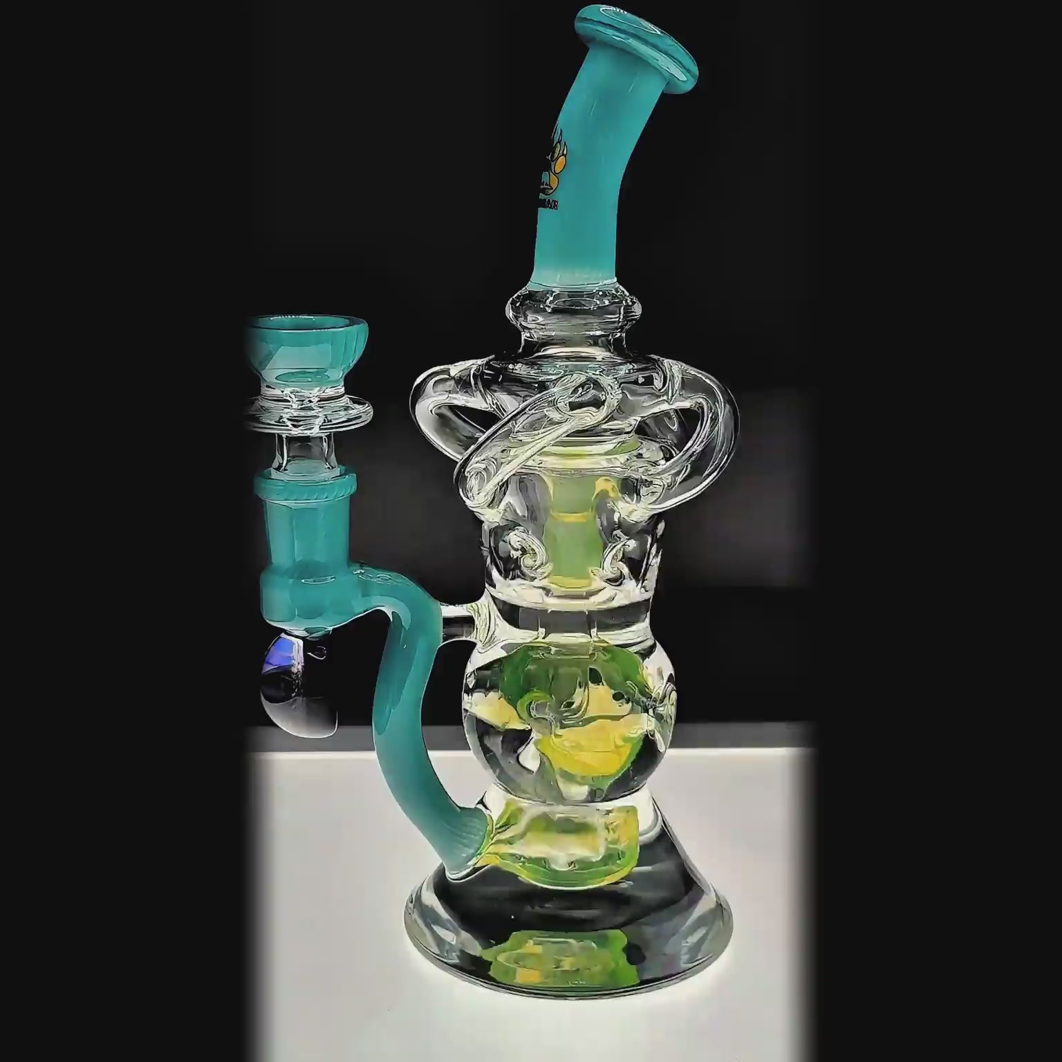 Calibear Triple Arm Swiss Fab Incycler Dab Rig with Marble handcrafted colored borosilicate dab rig with decorative marble accent