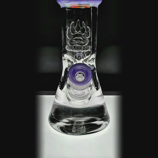 CaliBear 8 inch 9mm thick beaker water pipe with etched logo and color accented mouthpiece fucntion video