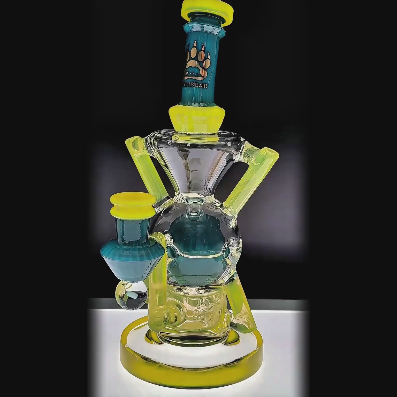 CaliBear Premium EXO 8 inch recycler rig with encased opal and Seed of Life perc function video