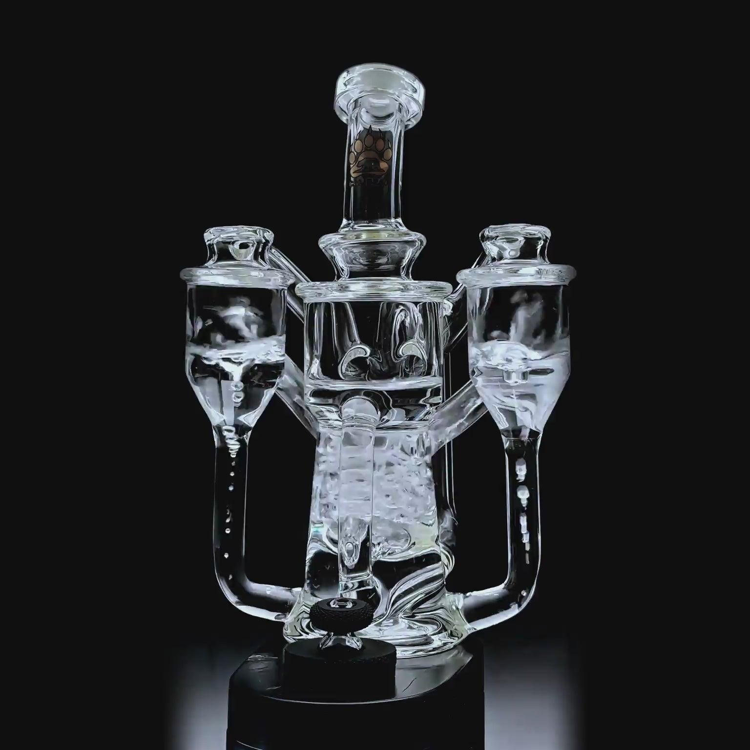 function video of Calibear (Clear) Dual Chamber Recycler Glass Attachment for Dr. Dabber Switch 2 featuring recycler airflow and dual chamber cooling design