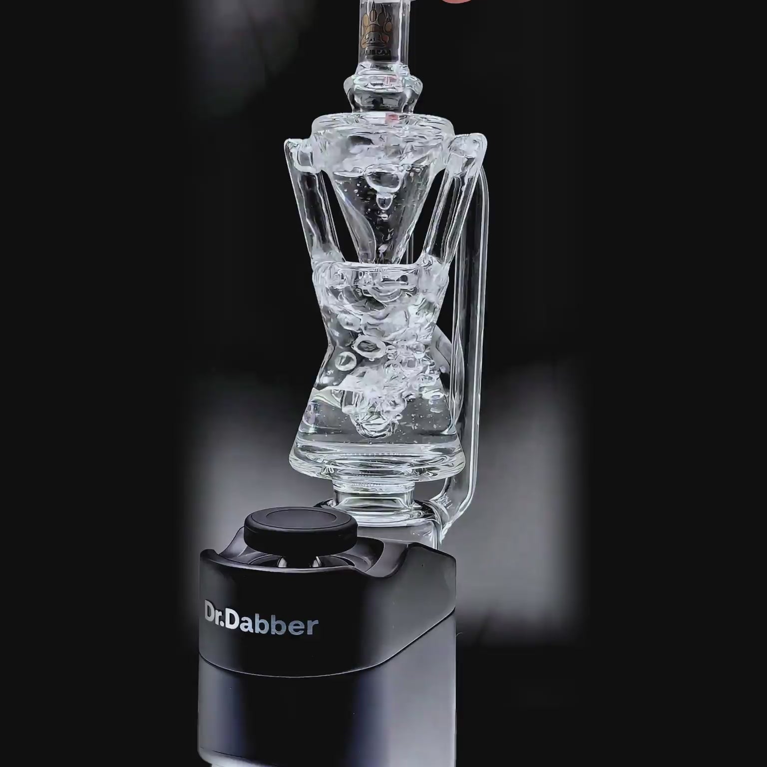 function video of Calibear Clear Klein Recycler Glass Attachment for Dr. Dabber Switch Go with recycler chamber and clear borosilicate glass