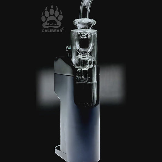 Calibear Fab Torus Incycler Glass Attachment (Clear) video showing the internal Torus recycling pathways, Tri-Seed Perc and installed fit on Dr. Dabber Switch Go