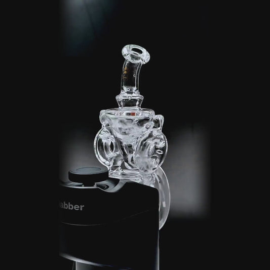 function video of Calibear Dual Donut Recycler Glass Attachment for Dr. Dabber Switch Go with donut recycler chamber and clear borosilicate glass