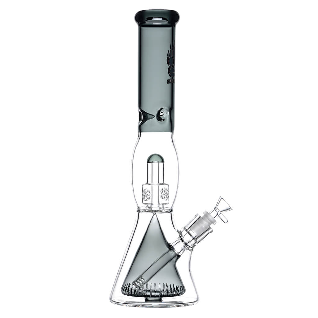 Calibear 16 inch Sol Collins Beaker Bong featuring a Collins downstem percolator, quad Seed of Life (SOL) perc, and smoke-tinted glass accents.