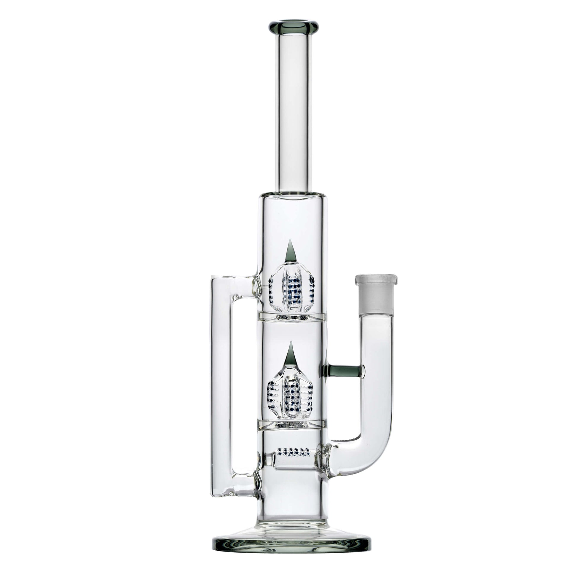 Calibear 16 inch Treecycler glass water pipe with dual internal treecycler percolators, kingstem perc, and lime green accents.