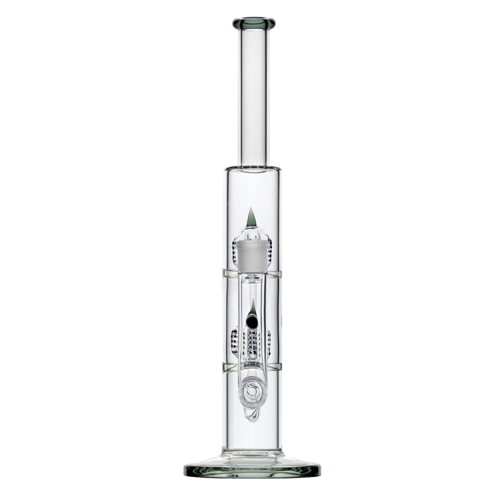 Calibear 16 inch Treecycler glass water pipe with dual internal treecycler percolators, kingstem perc, and lime green accents.