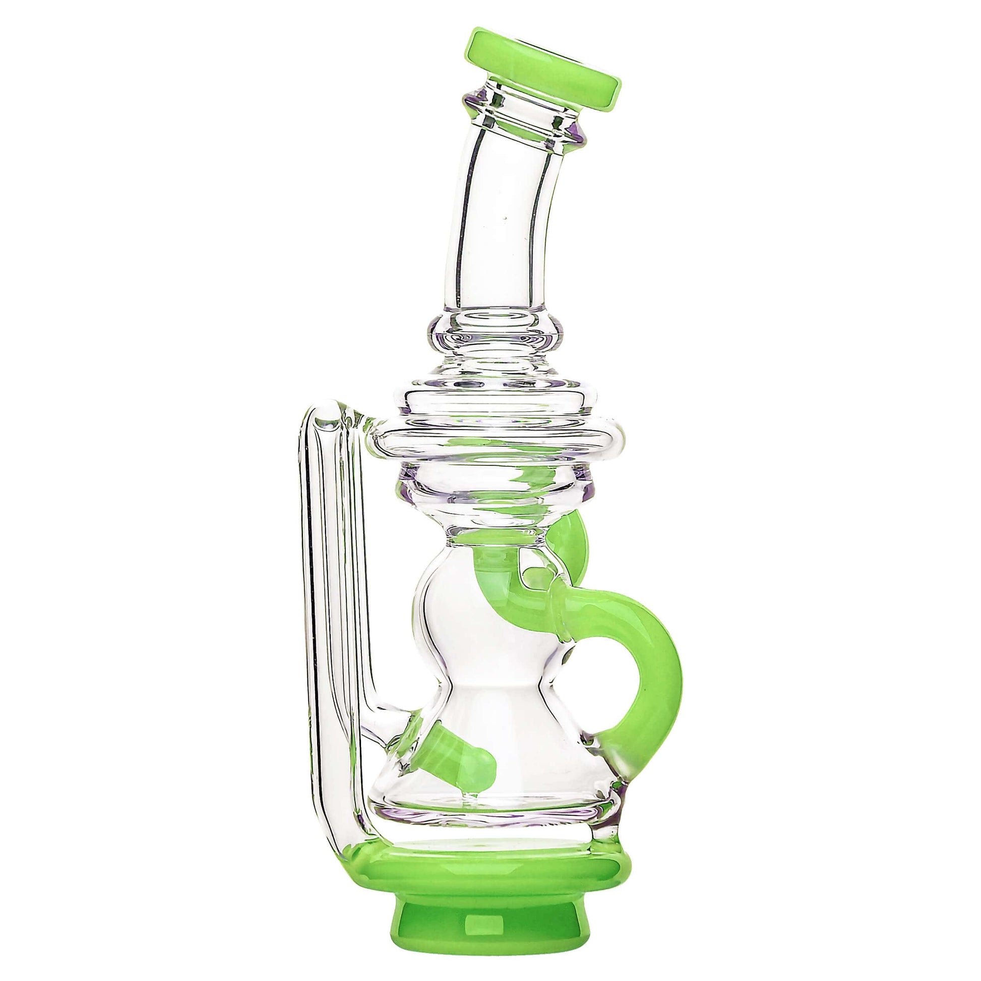 Calibear Mini Recycler Glass Attachment for Focus V Carta in blue, purple, green, and clear borosilicate glass options.