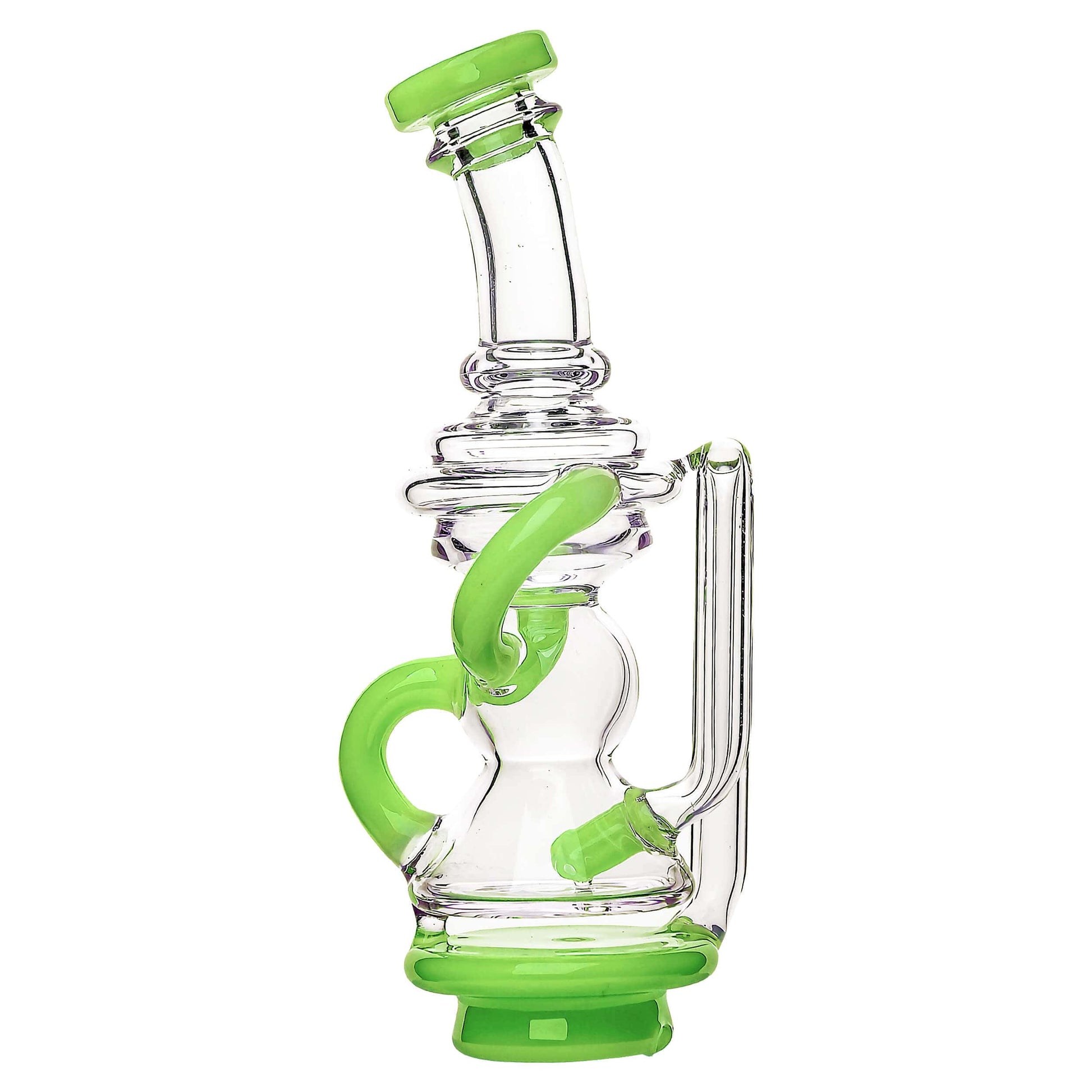 Calibear Mini Recycler Glass Attachment for Focus V Carta in blue, purple, green, and clear borosilicate glass options.