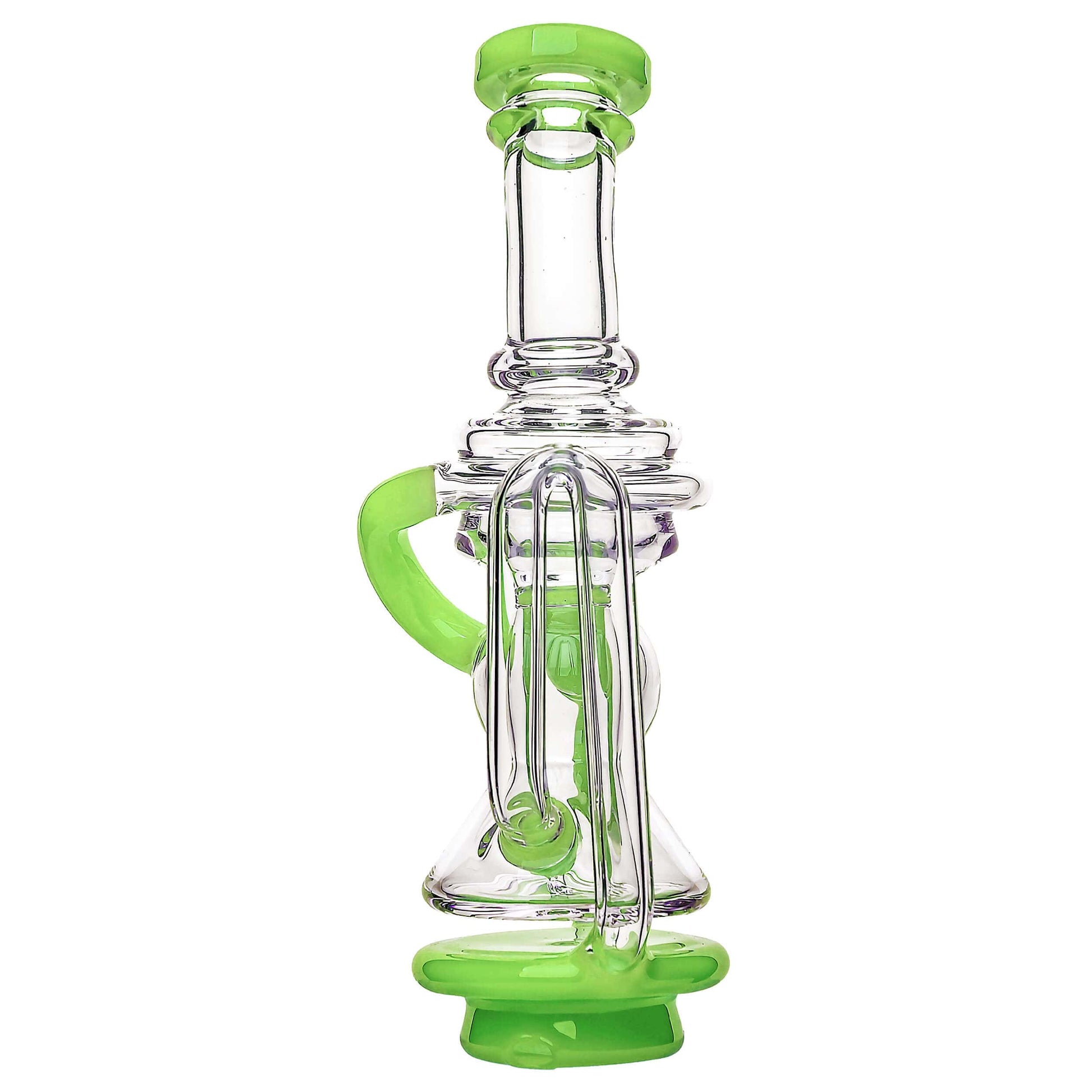 Calibear Mini Recycler Glass Attachment for Focus V Carta in blue, purple, green, and clear borosilicate glass options.