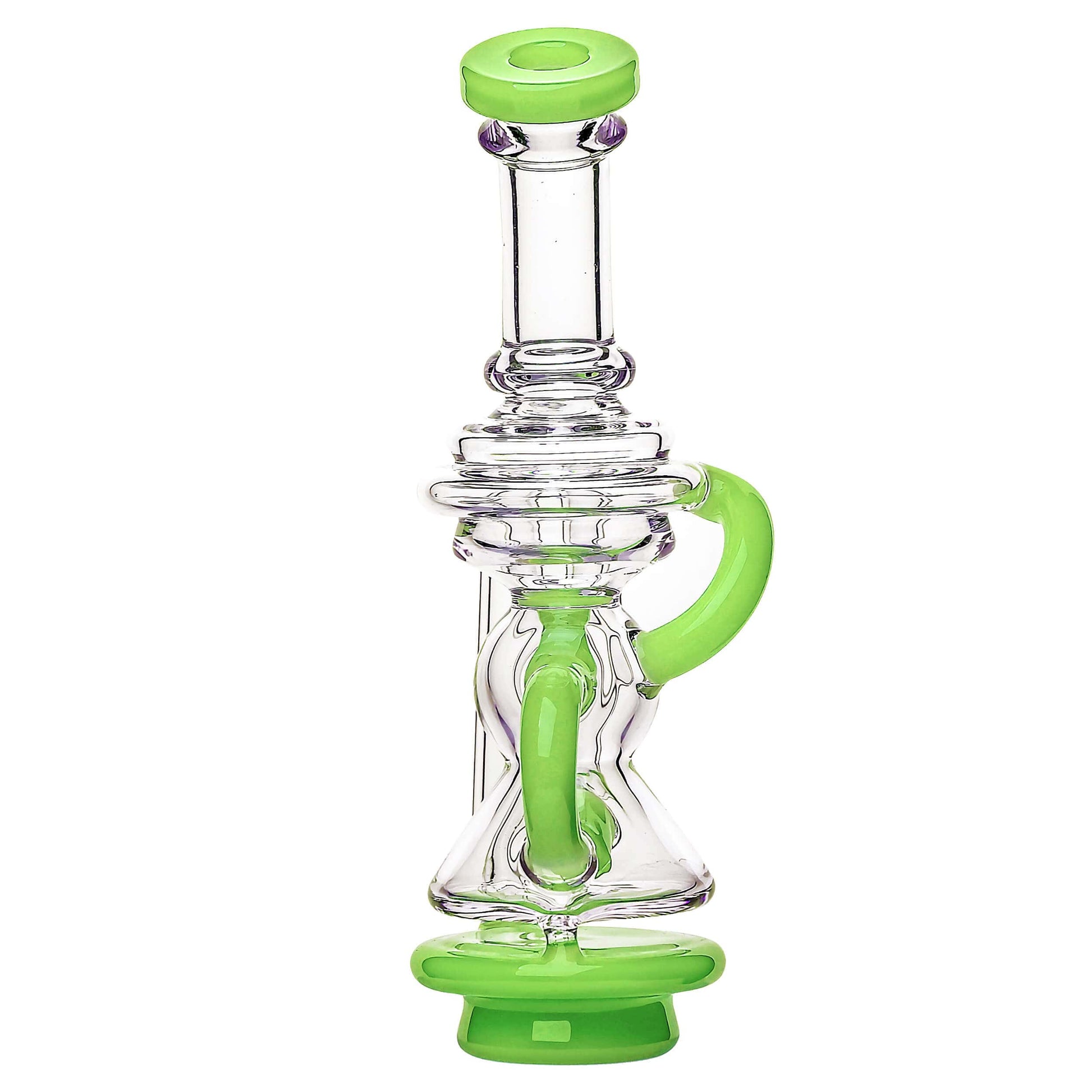 Calibear Mini Recycler Glass Attachment for Focus V Carta in blue, purple, green, and clear borosilicate glass options.
