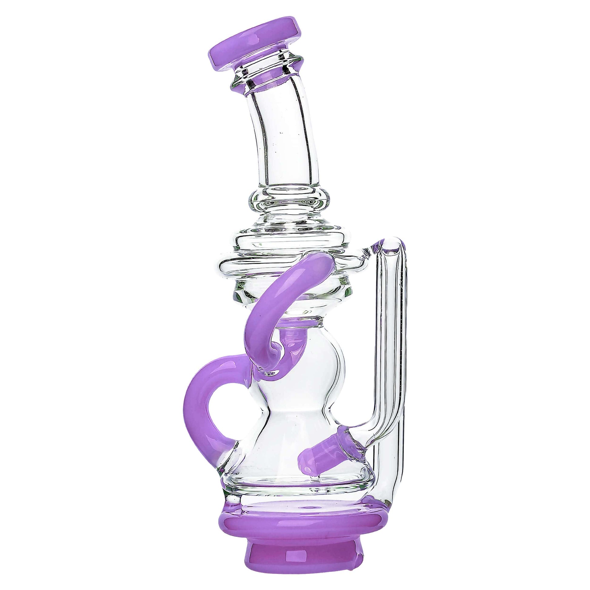 Calibear Mini Recycler Glass Attachment for Focus V Carta in blue, purple, green, and clear borosilicate glass options.