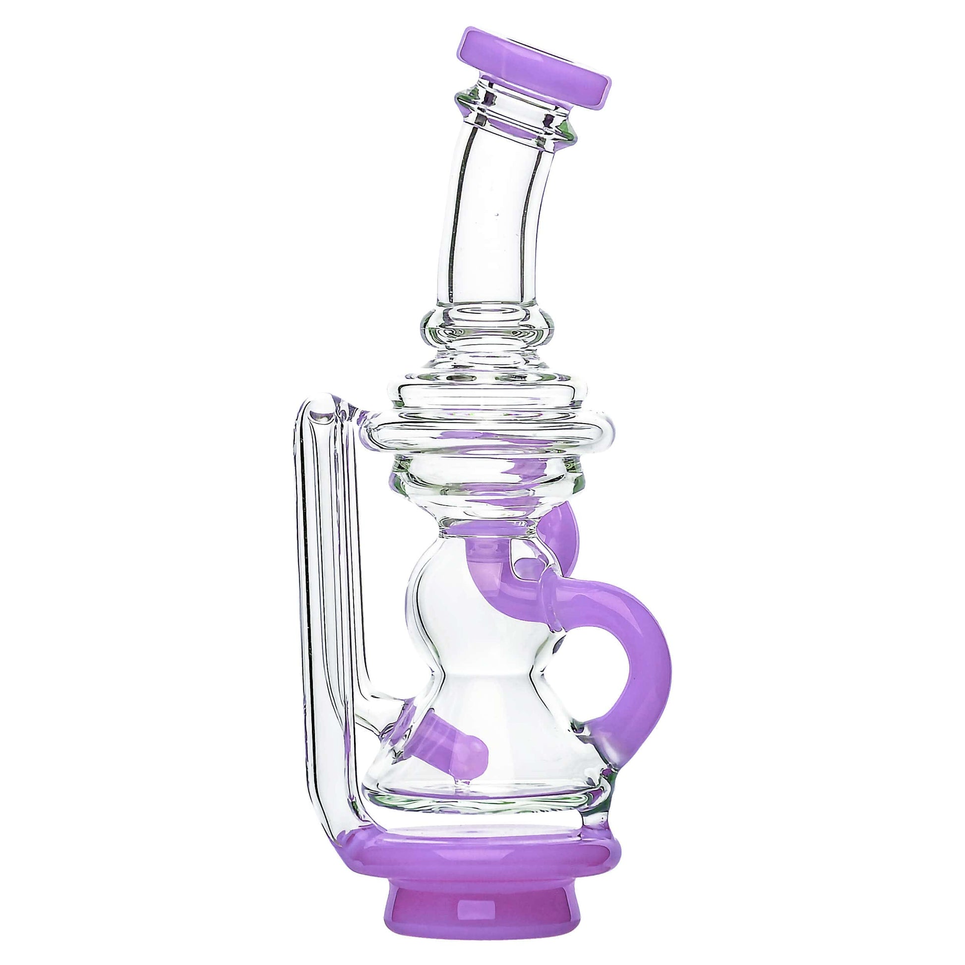 Calibear Mini Recycler Glass Attachment for Focus V Carta in blue, purple, green, and clear borosilicate glass options.