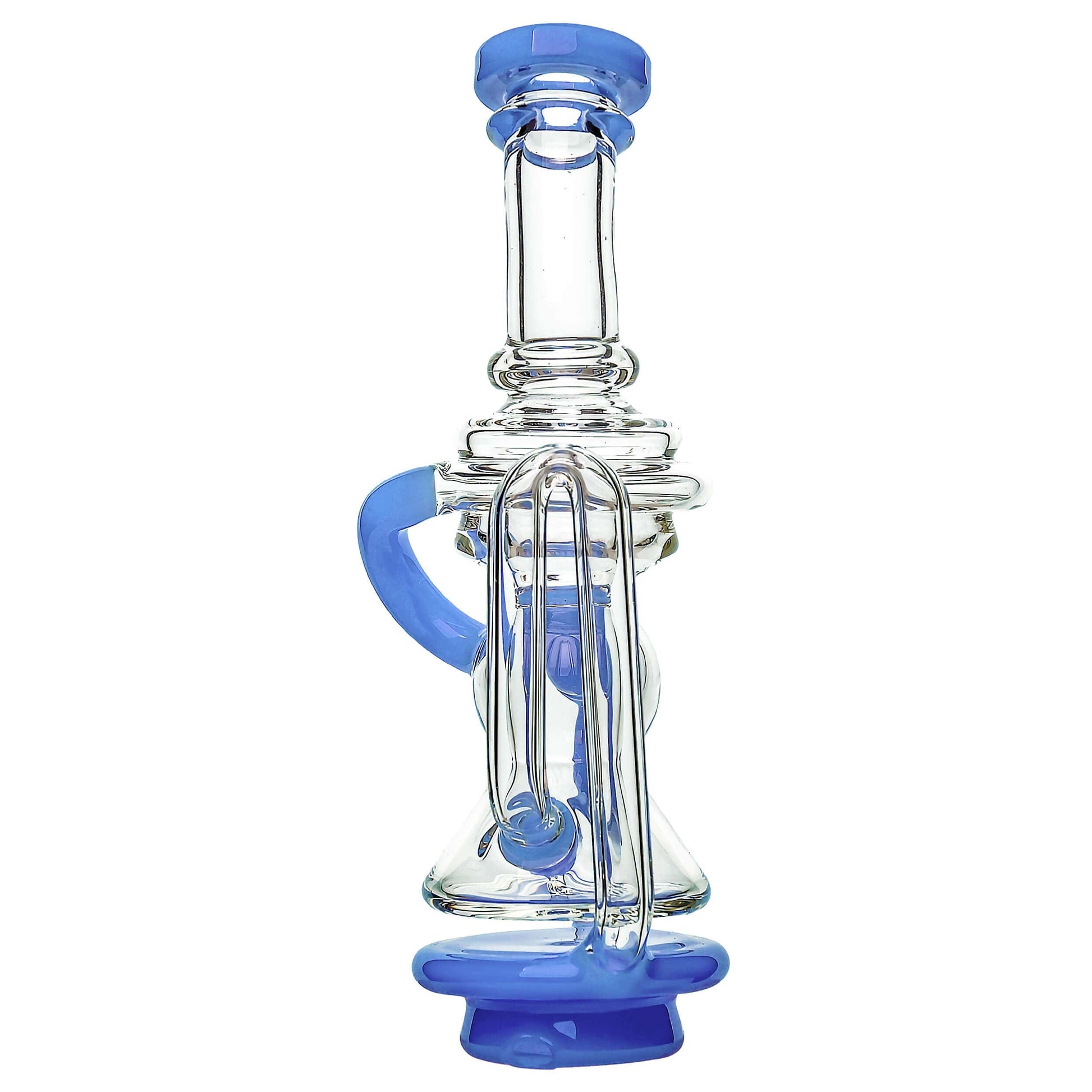 Calibear Mini Recycler Glass Attachment for Focus V Carta in blue, purple, green, and clear borosilicate glass options.