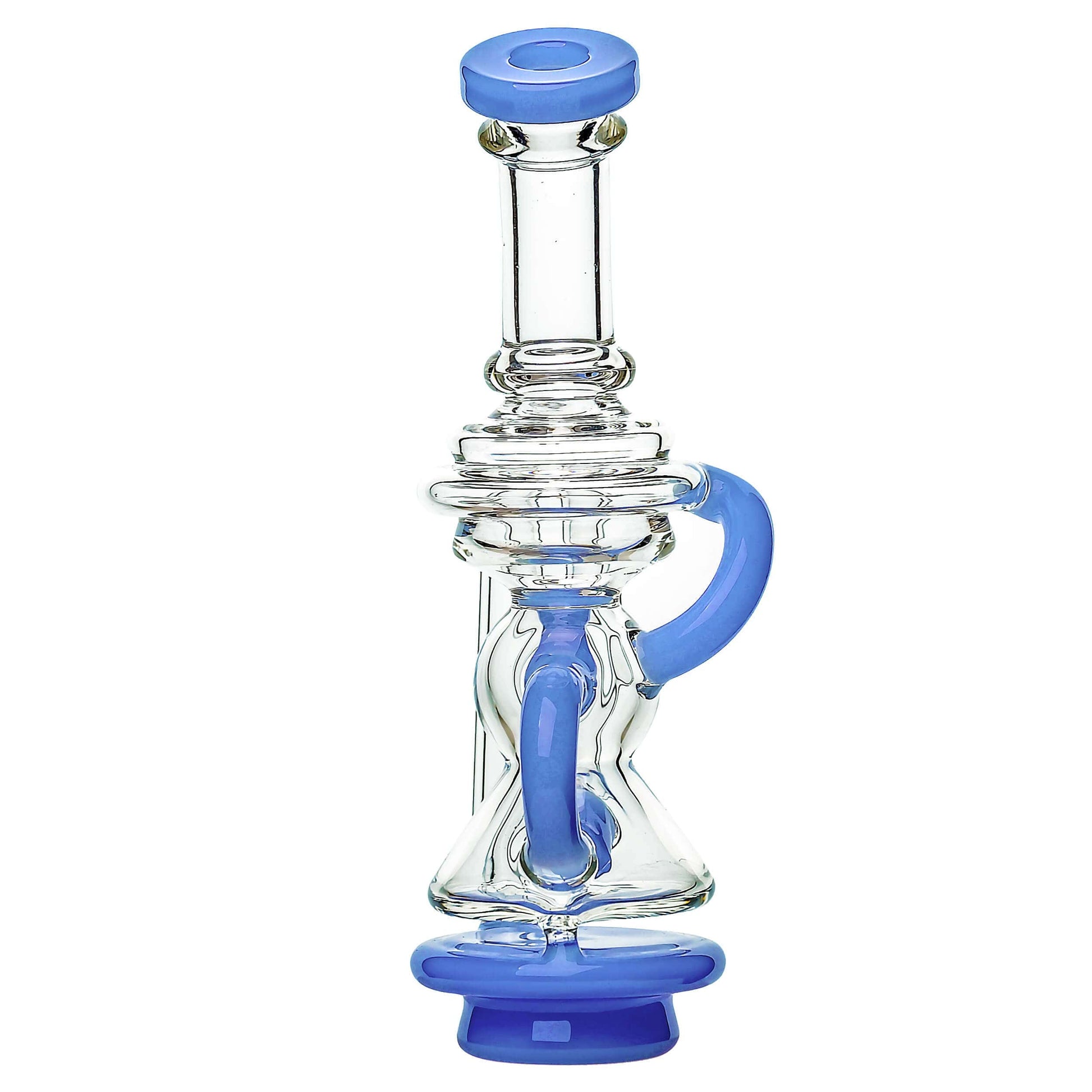 Calibear Mini Recycler Glass Attachment for Focus V Carta in blue, purple, green, and clear borosilicate glass options.