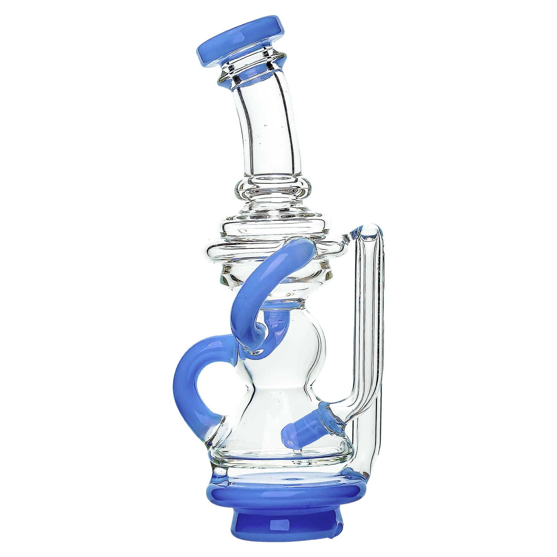 Calibear Mini Recycler Glass Attachment for Focus V Carta in blue, purple, green, and clear borosilicate glass options.