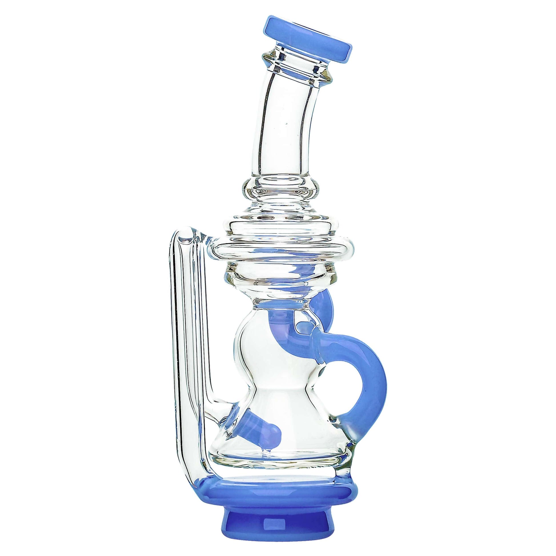 Calibear Mini Recycler Glass Attachment for Focus V Carta in blue, purple, green, and clear borosilicate glass options.