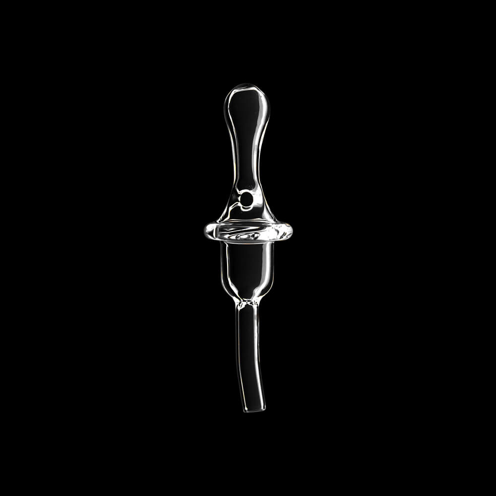 Calibear premium seamless quartz banger with a flat bottom design and a precision directional airflow carb cap for cold start dabbing.