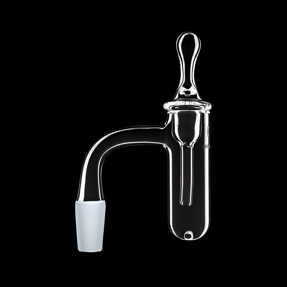 Calibear high-grade seamless quartz banger with a round bottom design and matching bubble carb cap for cold start dabbing.